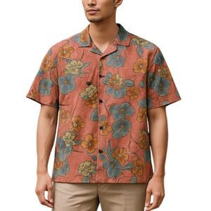 Tommy Bahama Men’s Floral Coral Silk Aloha Hawaiian Camp Shirt XL